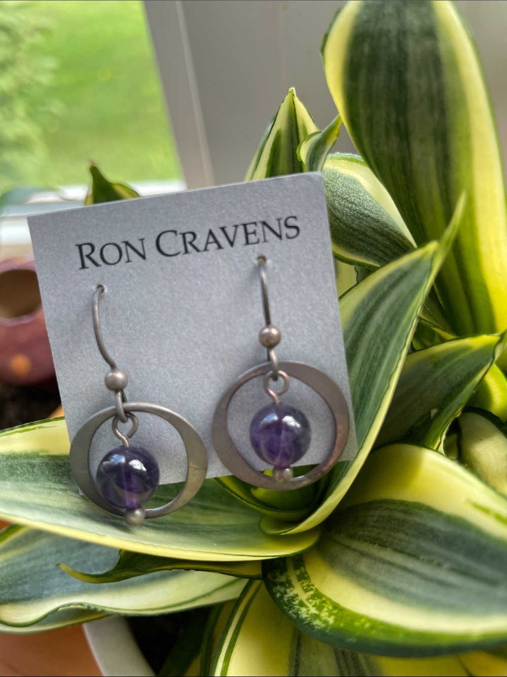 Purple Bead Hoop Drop Earrings